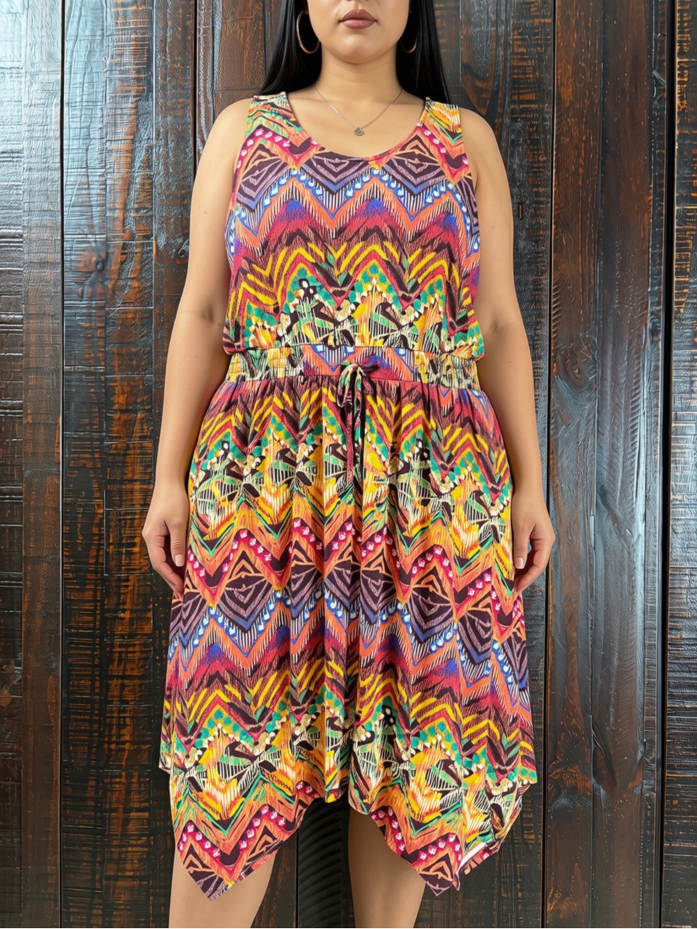 American Rag Tribal Patterned Asymmetric Multicolor Sleeveless Summer Dress 0X